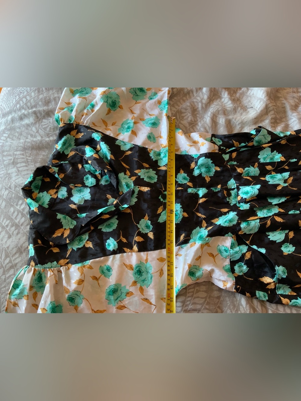 Vintage 80s Floral Long Sleeve Dress in Teal & Black - Picture 7 of 8